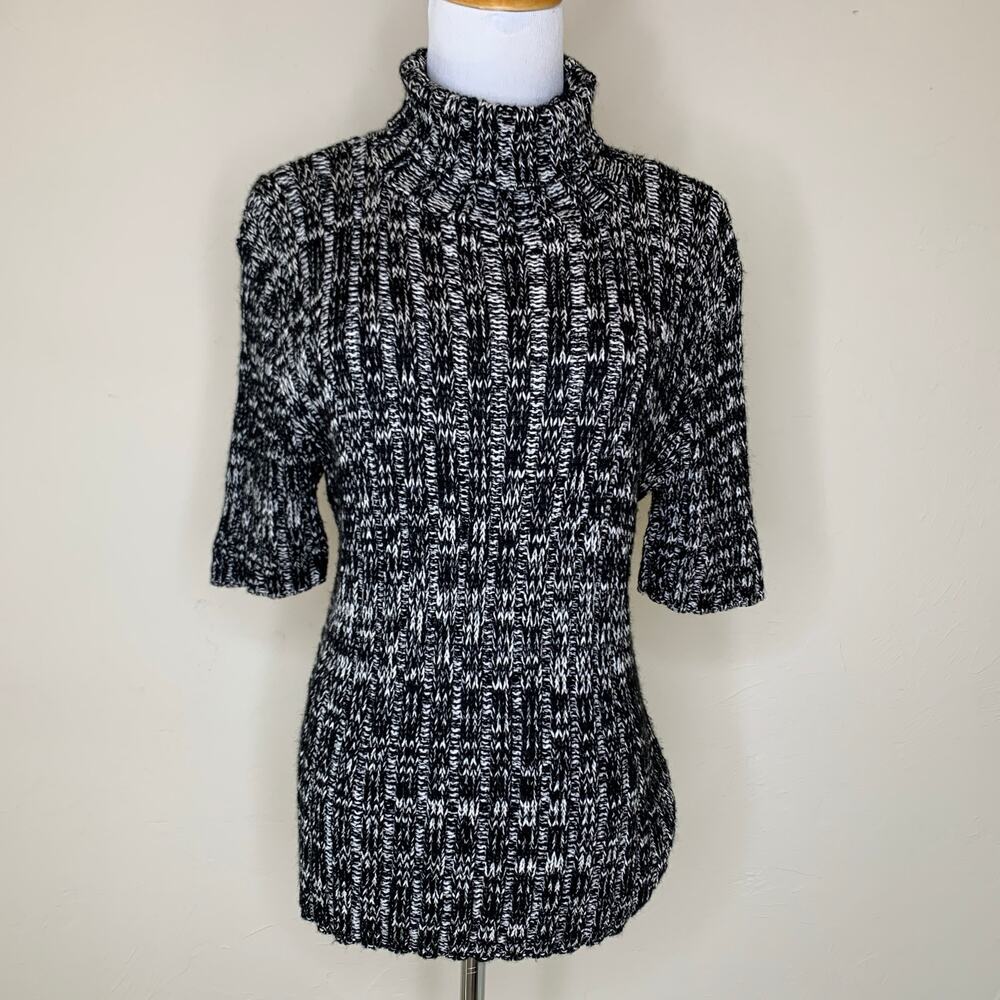 Vintage Mock Neck Marled Short Sleeve Sweater Sz XL